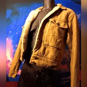 Abercrombie  Fitch Sherpa Trucker Jacket XS Tan Cropped Western Denim Lined Coat